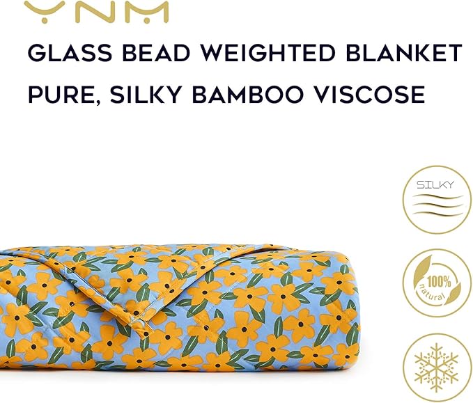 YnM Weighted Blanke, Heavy 100% Oeko-Tex Certified Cotton Material with Premium Glass Beads (Yellow Flower,60''x80'' 20lbs), Suit for One Person(~140lb) Use on Queen/King Bed