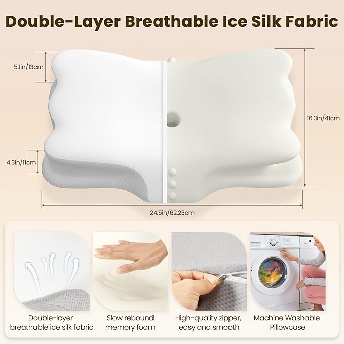 Cervical Pillow for Neck Pain Relief, Memory Foam Pillows for Sleeping, Ergonomic Orthopedic Pillow with Cooling Pillowcase, Contour Neck Support Pillow for Side, Back and Stomach Sleepers