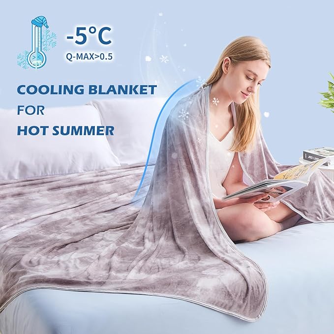 EMME Cooling Blanket Queen Size (90"x90"), Q-Max 0.5 Cooling Blankets for Hot Sleepers, Ice Summer Blanket for Nights Sweats, Grey Lightweight Sheet for Bed