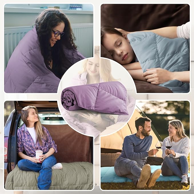 Down Throw Blankets for Couch 50x70” Down Blanket for Indoor and Outdoor Throw Blanket use Soft Lightweight Throw Blanket Light Purple