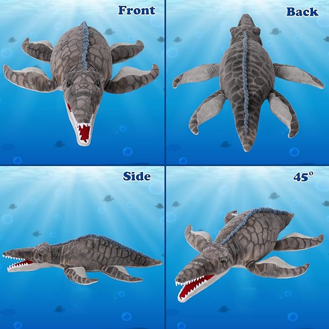 Dinosaur Plush Toy, Mosasaurus Stuffed Animal Throw Plushie Pillow Doll, Soft Grey Fluffy Friend Hugging Cushion - Present for Every Age & Occasion