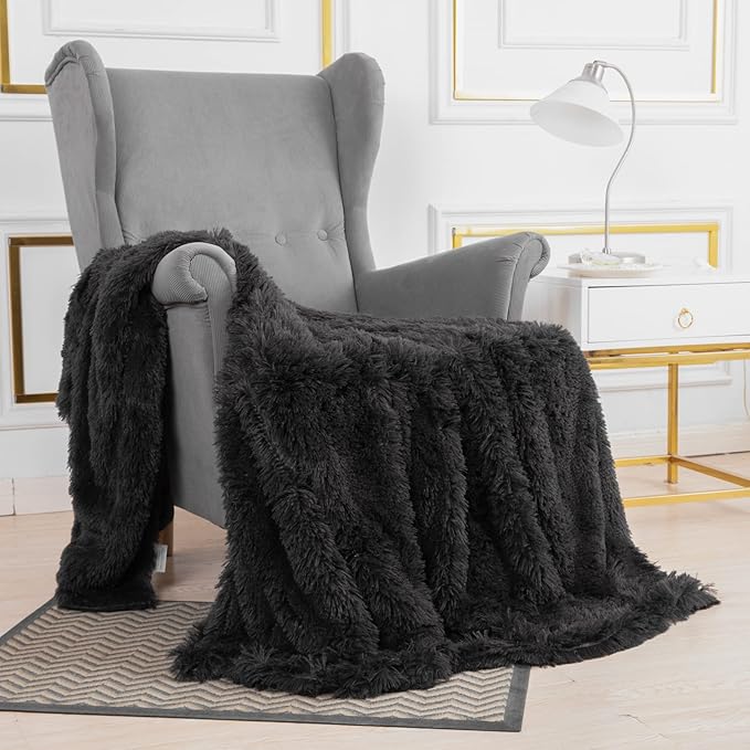 YUSOKI Morel Faux Fur Throw Blanket,2 Layers,50" x 60" Cozy Plush Fluffy Blanket Furry Fuzzy Warm Cute Shaggy Blanket for Fall Bed Living Room Décor Baby Women Pet