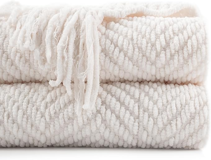 BATTILO HOME Cream White Throw Blanket for Couch, Ivory Throw Blanket for Bed, Warm Decorative White Blanket Throw for Home Decor, 50" x 60"