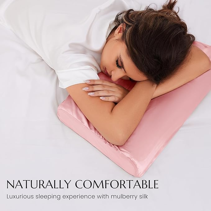 THXSILK 19 Momme 100% Mulberry Silk Pillowcase for Contour Memory Foam Pillow, Contour Pillow Case Cover, Cervical Pillow Case, Pack of 1(Charming Pink, 21"x14.5"x4.9"/4.2")