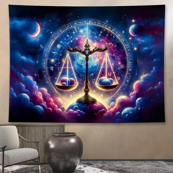 Libra Tapestry Wall Hanging Zodiac Sign Decoration Aesthetic for Bedroom Living Room Dormitory Suitable for Teen Boy and Girl Who Like Astrology 79x59 Inches