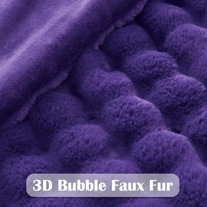NEWCOSPLAY Faux Fur Twin Blanket Purple Bubble Blanket Thick Warm Soft for Couch Sofa Bed 550GSM (Purple, Twin(60"x80"))