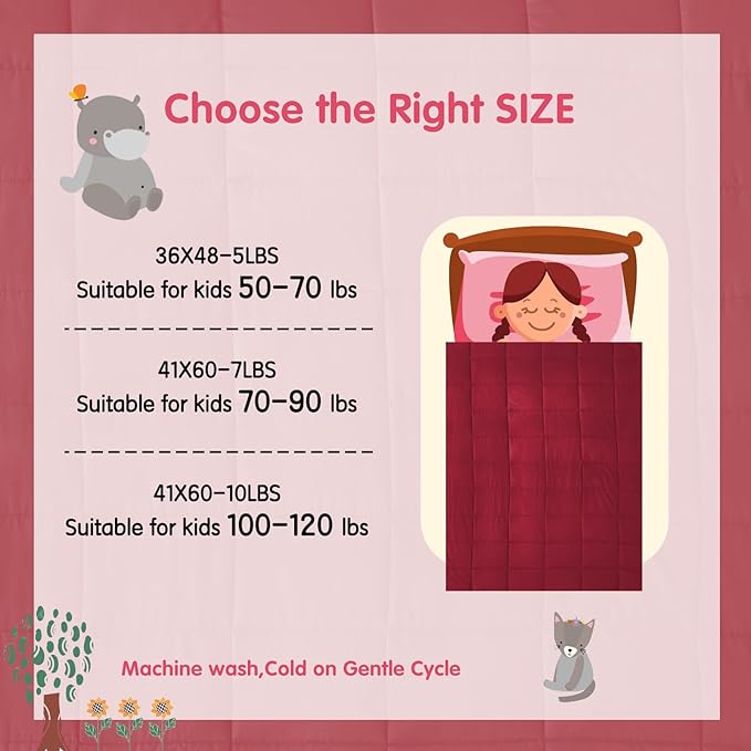 yescool Weighted Blanket (7 lbs, 41" x 60", Red) Cooling Heavy Blanket for Sleeping Perfect for 60-90 lbs, Breathable Blanket with Premium Glass Bead, Machine Washable