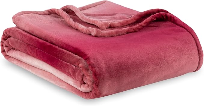 Berkshire Blanket-Classic Heavyweight Warm Soft Printed VelvetLoft® Plush Blanket, King Size Soft Fuzzy Blanket for Couch Sofa Bed, Ombre Burgundy, 90in x 108in