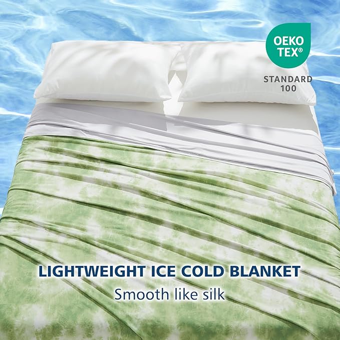 EMME Cooling Blanket Queen Size (90"x90"), Q-Max 0.5 Cooling Blankets for Hot Sleepers, Ice Summer Blanket for Nights Sweats, Green Lightweight Sheet for Bed