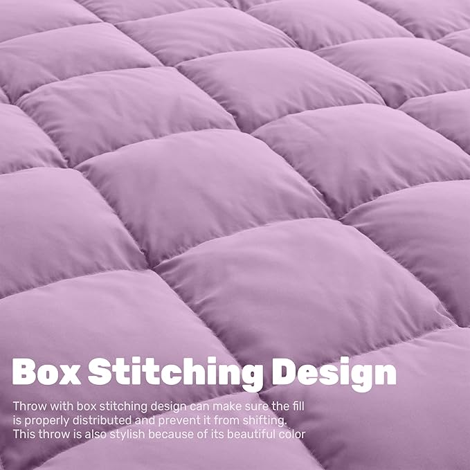 Soft Lightweight Down Blanket for Bed Sofa Couch Indoor and Outdoor Use, Warm and Fluffy Throw Blanket, Light Purple, Queen Size (90"X88")
