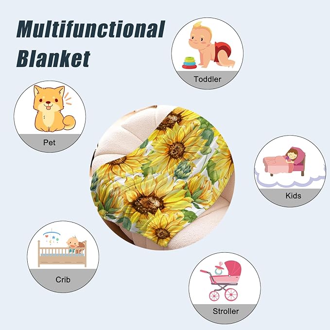 Neatee Living Sunflower Throw Blanket for Kids Small Spring Summer Floral Blanket Girls Boys Child Baby Bed Soft Fuzzy Plush Fleece Blanket Yellow Flower Couch Sofa Decorative Blanket 40x50