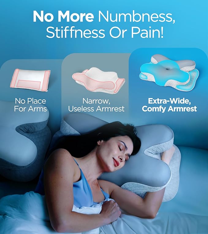 Osteo Enjoy Pain Relief Sleeping Cervical Neck Pillow, Ergonomic Contour Zoned Fits Side Sleeper, Non-Temperature Affected Memory Foam Pillows, Q-max Cooling Pillow Support Back Stomach Sleepers