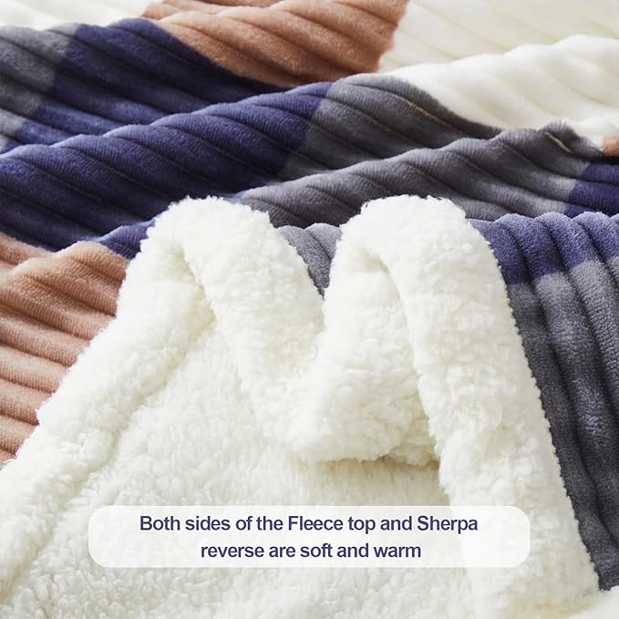 PU MEI Sherpa Blanket Full/Queen Plaid Thick Bed Blanket, 90”*80” Super Soft Flannel Fuzzy Fleece Reversible Velvet Plush Warm Blanket for Couch (Navy Check, 80"*90")
