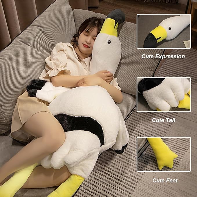 Giant Flamingo Stuffed Animal 70.87in Large Flamingo Plush Pillow Cute Soft Big Long Cuddly Plushie for Kids Adults Birthday Festival Gift Bed Home Decor Cushion White
