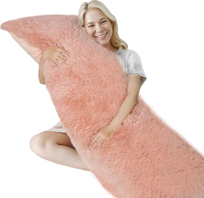 ZonLi Fluffy Body Pillow, Full Body Pillows for Adults, Long Pillow for Sleeping with Removable Cover and Adjustable Filling for Side Sleeper & Pregnancy,Large and Firm Pillow, Machine Washable(Pink)