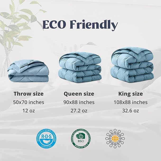 puredown®Lightweight Down Feather Comforter, Thin Down Fiber Bedding All Season Full/Queen Size Soft Cover Ultra Lightweight Down Fiber Duvet Insert (90" x 88")