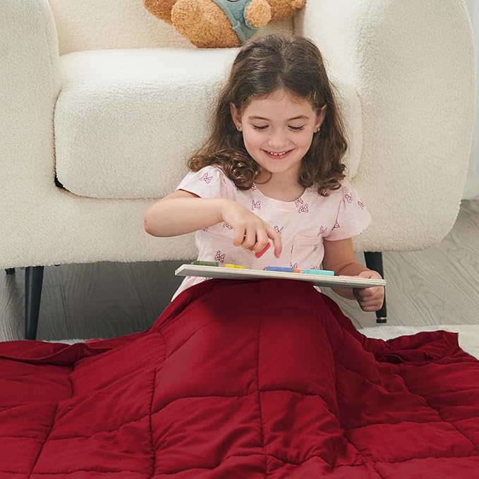 yescool Weighted Blanket (7 lbs, 41" x 60", Red) Cooling Heavy Blanket for Sleeping Perfect for 60-90 lbs, Breathable Blanket with Premium Glass Bead, Machine Washable