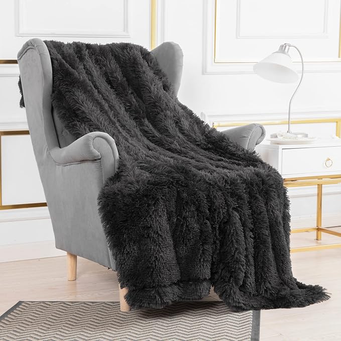 YUSOKI Morel Faux Fur Throw Blanket,2 Layers,50" x 60" Cozy Plush Fluffy Blanket Furry Fuzzy Warm Cute Shaggy Blanket for Fall Bed Living Room Décor Baby Women Pet