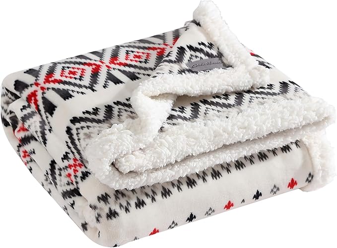 Eddie Bauer Ultra-Plush Collection Throw Blanket-Reversible Sherpa Fleece Cover, Soft & Cozy, Perfect for Bed or Couch, Mountain Village Red