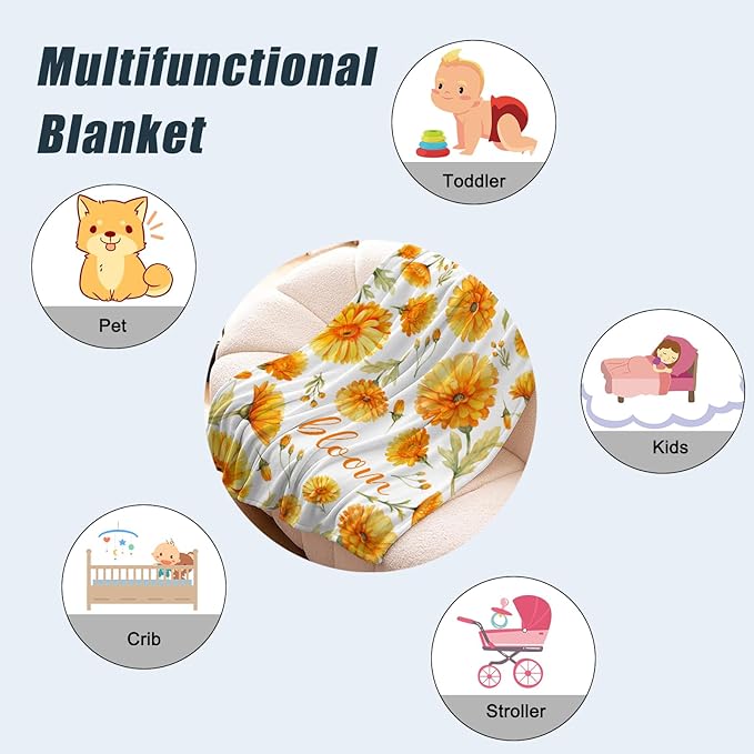 Neatee Living Daisy Throw Blanket for Baby Small Spring Summer Yellow Floral Blanket Toddler Swaddle Crib Blanket Soft Fleece Blankets Gift for Baby Couch Bed Flower Decorative Blanket 30x40