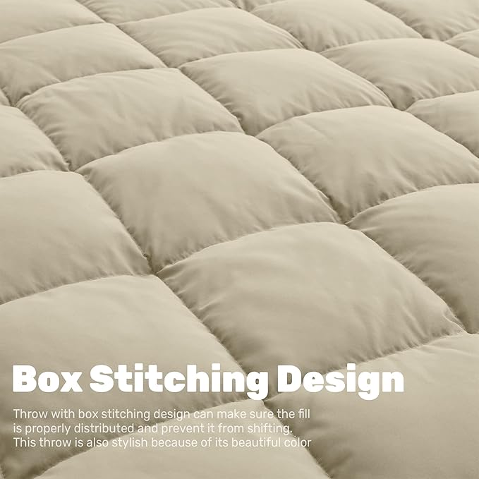 Soft Lightweight Down Blanket for Bed Sofa Couch Indoor and Outdoor Use, Warm and Fluffy Throw Blanket,Beige, King Size (108"X88")