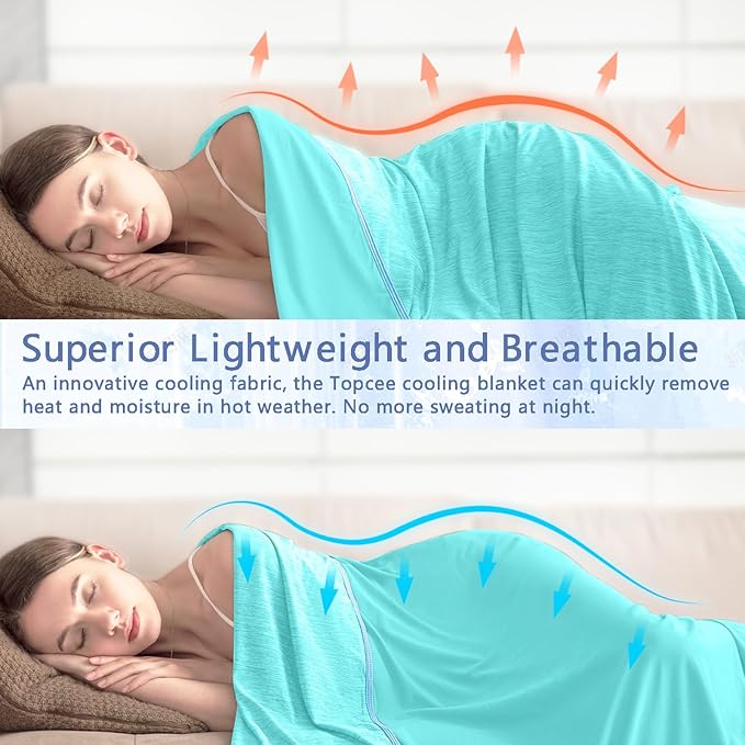 Topcee Cooling Blanket (90"x90"Queen Size) for Night Sweats Absorbs Heat to Keep Adults Cool on Warm Nights, Q-Max 0.5 Cooling Blankets for Hot Sleepers, Ultra-Cool Lightweight Blanket for Bed