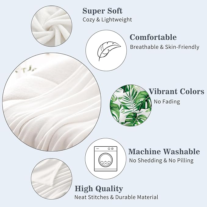 Neatee Living Tropical Leaf Large Throw Blanket Green Plant Blanket for Couch Sofa Bed Soft Cozy Fuzzy Plush Fleece Blankets Spring Summer Home Decoration Colorful Print Gift Blanket 50x70