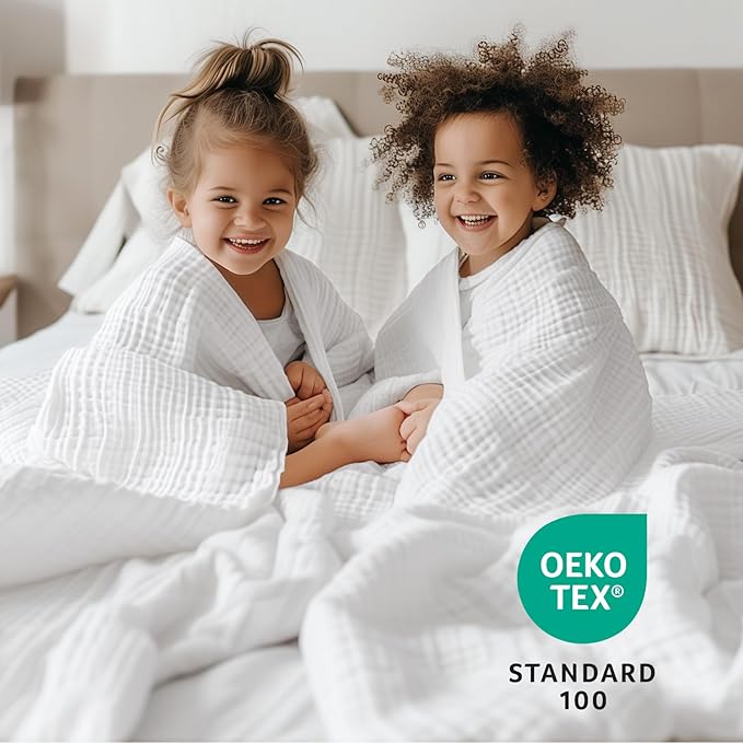 100% Cotton Muslin Blanket Queen 90" x 90", 6 Layers Breathable and Lightweight Cotton Throw Blanket for Bed, Soft Quilt Bedspread Coverlet, Gauze Blanket for Adults All Season, White