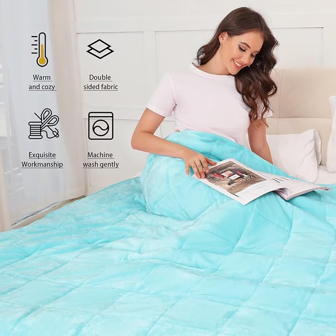 Alomidds Sherpa Fleece Weighted Blanket for Adults(20lbs Twin Size) Heavy Blanket with Fluffy Warm Thick Sherpa & Cozy Soft Flannel Snuggle Great for Sofa Bed Calming, 48x72 inches,Aqua