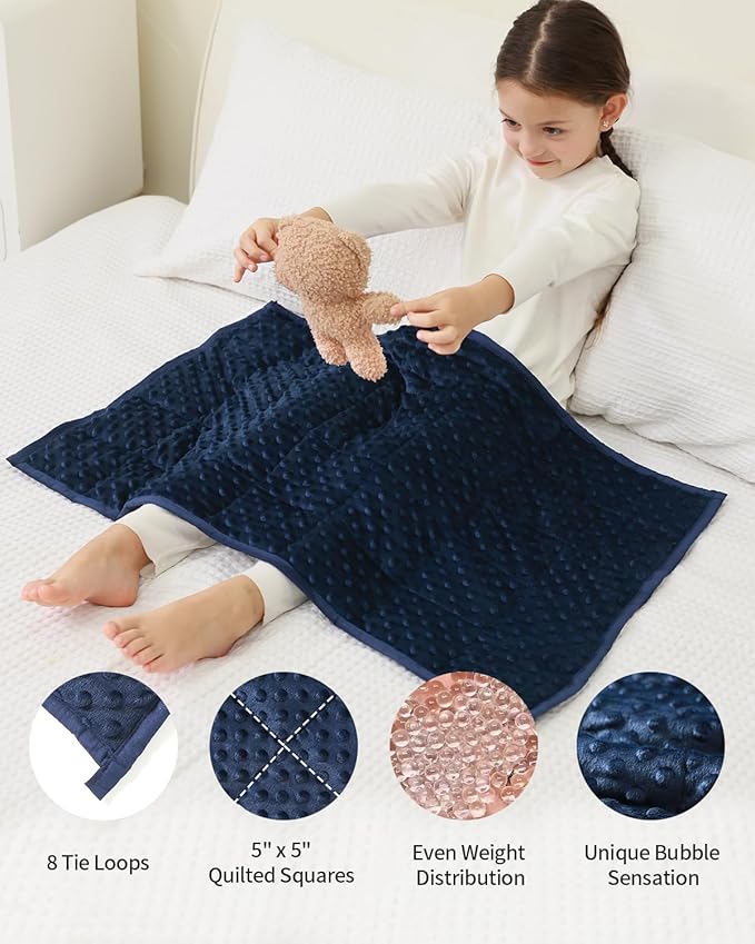 Mr. Sandman Weighted Lap Blanket 2LBS 20 x 30 Inches, Minky Dots Heavy Blanket with Glass Beads, Soft and Cooling for School and Home, Navy Blue