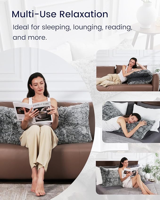 ZonLi Fluffy Body Pillow, Full Body Pillows for Adults, Long Pillow for Sleeping with Removable Cover and Adjustable Filling for Side Sleeper & Pregnancy,Large and Firm Pillow, Machine Washable(Grey)