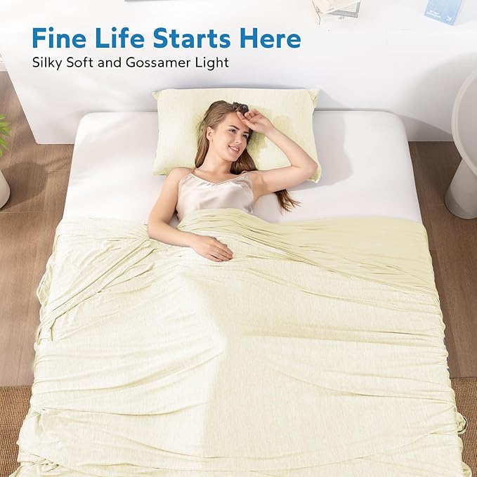 HOMFINE Cooling Blankets for Hot Sleepers - Summer Blanket Thin Lightweight Breathable Soft Double Side Enhanced Cooling for Bed Couch Sofa, Keep Cool for Night Sweats (Beige, 108 x 90 inches)