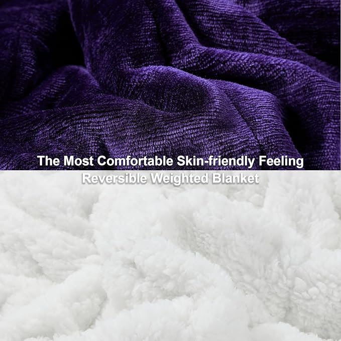 Alomidds Weighted Blanket Twin Size 15lbs 48x72 inches, Sherpa Weighted Blankets for Adults,Fluffy Warm Sherpa & Cozy Soft Flannel Snuggle Thick Heavy Blanket Great for Relaxing, Purple