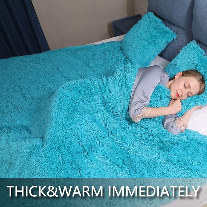 YUSOKI Teal Faux Fur Throw Blanket,2 Layers,50" x 60", Turquoise Soft Fuzzy Fluffy Plush Furry Comfy Warm Blanket for Teens Girls Couch Bed Chair Sofa Bedroom Fall Winter
