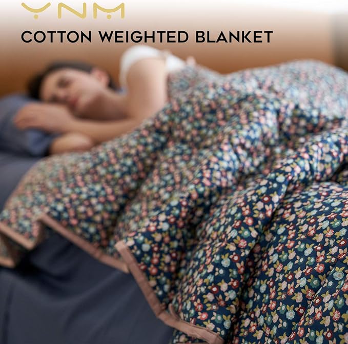 YnM Weighted Blanket,Heavy 100% Oeko-Tex Certified Cotton Material with Premium Glass Beads (Small Flower,60''x80'' 15lbs), Suit for One Person(~140lb) Use on Queen/King Bed
