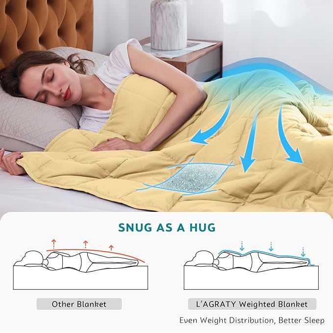 L'AGRATY Weighted Blanket - 48"x72" 20lbs Cooling Breathable Heavy Blanket Microfiber Material with Glass Beads Big Blanket for Adult All-Season Summer Fall Winter Soft Thick Comfort Blanket