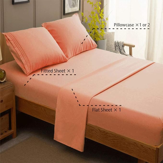 SONORO KATE Bed Sheet Set Super Soft Microfiber 1800 Thread Count Luxury Egyptian Sheets 16-Inch Deep Pocket,Wrinkle and Hypoallergenic-4 Piece (Coral, Full)