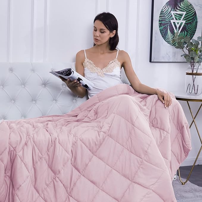 L'AGRATY Weighted Blanket - 48"x72" 15lbs Cooling Breathable Heavy Blanket Microfiber Material with Glass Beads for Adult All-Season Summer Fall Winter Soft Thick Comfort
