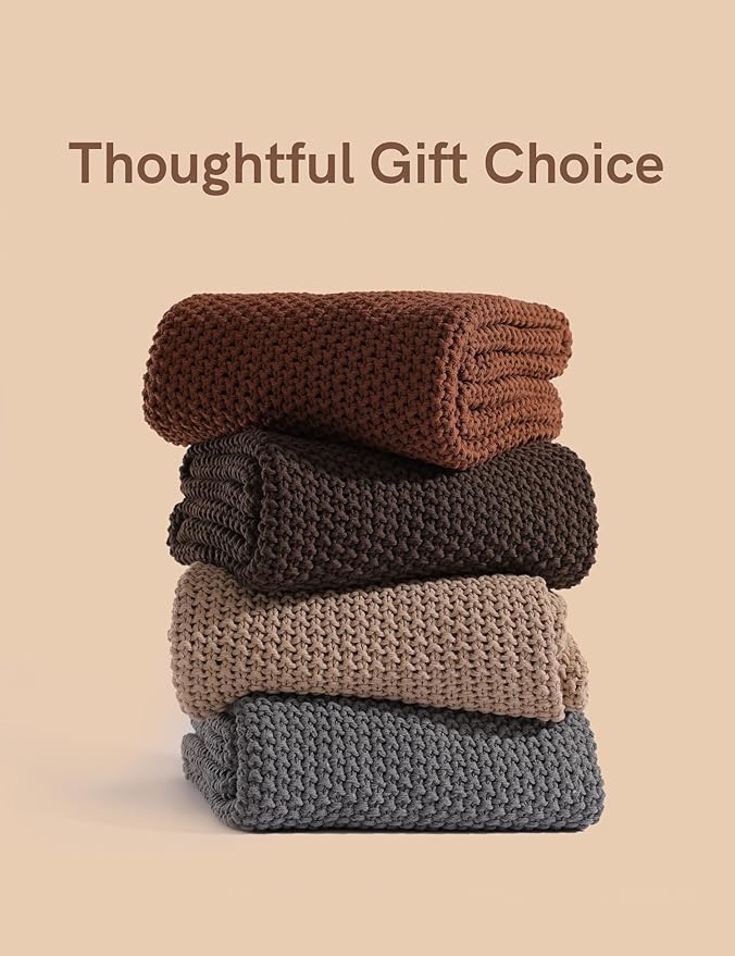Chunky Cotton Knit Throw Blanket, Light Weight Cable Knit Throws for Bed Couch Sofa, Comfy & Relaxing, Decorative Piece for Farmhouse Modern Rustic Scandinavian Chic Vibe, Beige 60x80 Inches