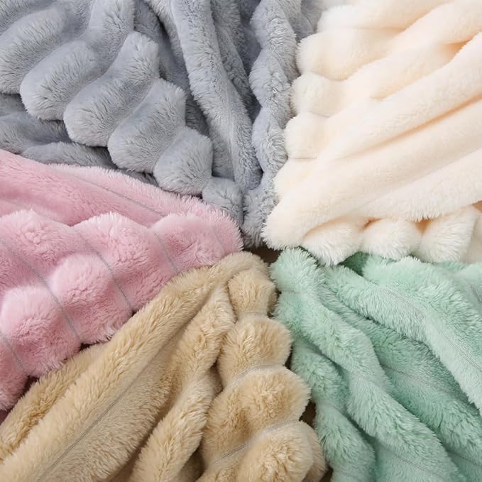 2Pcs 50"x60" Fleece Throw Blanket for Couch-350GSM Soft Cream White, Striped and Gift - Ready for Women and Men,Lightweight, Breathable and Warm, it can be Used All Year Round.