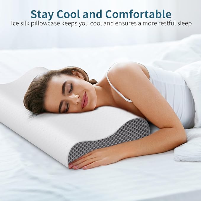 Cervical Neck Pillow for Pain Relief, Contour Memory Foam Pillows Ergonomic Pillow for Sleeping Bed Pillow Neck Support with Cooling Pillowcase Orthopedic Pillow for Side Back Sleepers