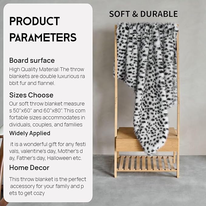 Luxury Fluffy Faux Fur Throw Blanket,Thick Fluffy Fuzzy Cozy Blanket,Plush Blankets for Couch, Sofa, Chair, Bed-Snow Leopard,50x60