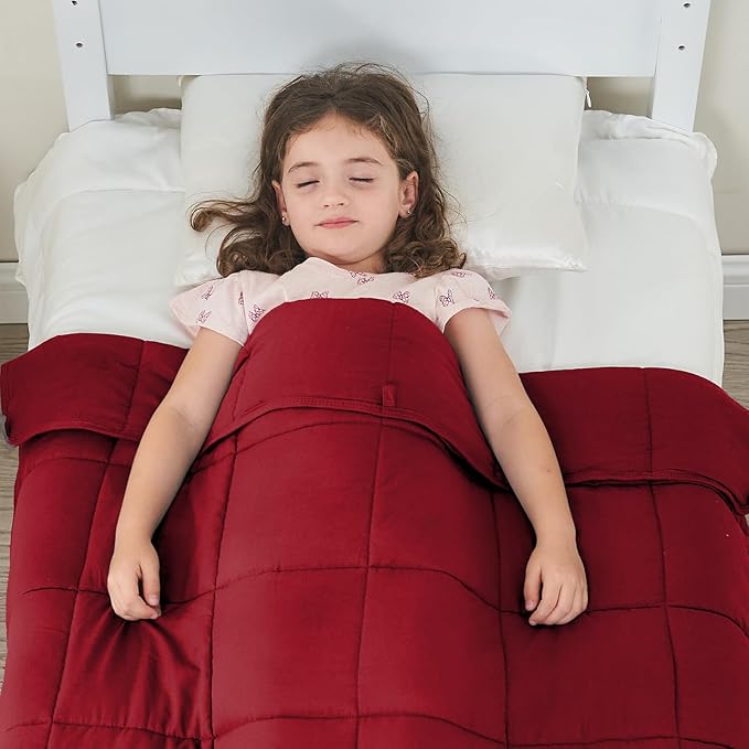 yescool Weighted Blanket (7 lbs, 41" x 60", Red) Cooling Heavy Blanket for Sleeping Perfect for 60-90 lbs, Breathable Blanket with Premium Glass Bead, Machine Washable