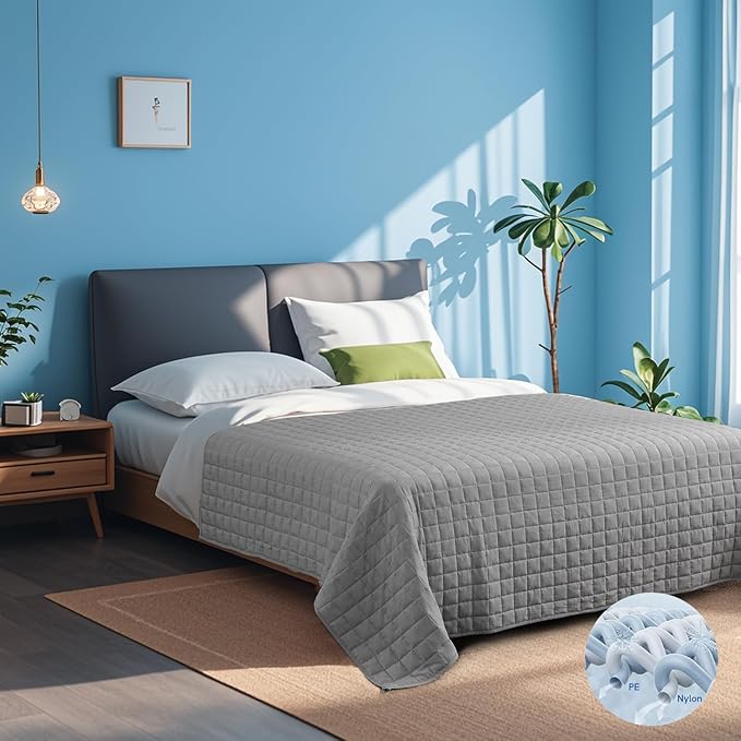 YnM Exclusive Cooling Weighted Blanket — Smallest Compartments Cooling Nylon/PE with Premium Glass Beads (Grey Quill, 88"x104" 25lbs) Suit for Two Persons of 110~190lbs, Use on Queen or King Bed