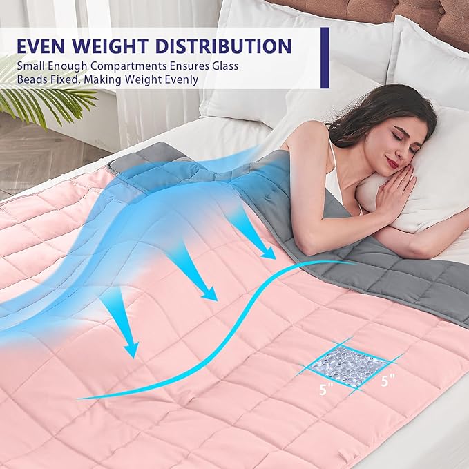 yescool Weighted Blanket for Adults (20 lbs, 88” x 104”, Pink Grey) Cooling Heavy Blanket for Sleeping Perfect for 190-210 lbs, Queen Size Breathable Blanket with Premium Glass Bead, Machine Washable