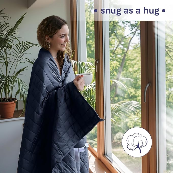 YnM Exclusive Weighted Blanket, Soothing Cotton, Smallest Compartments with Glass Beads, Bed Blanket for One Person of 110lbs, Ideal for Twin/Full Bed (48x72 Inches, 12 Pounds, Navy)