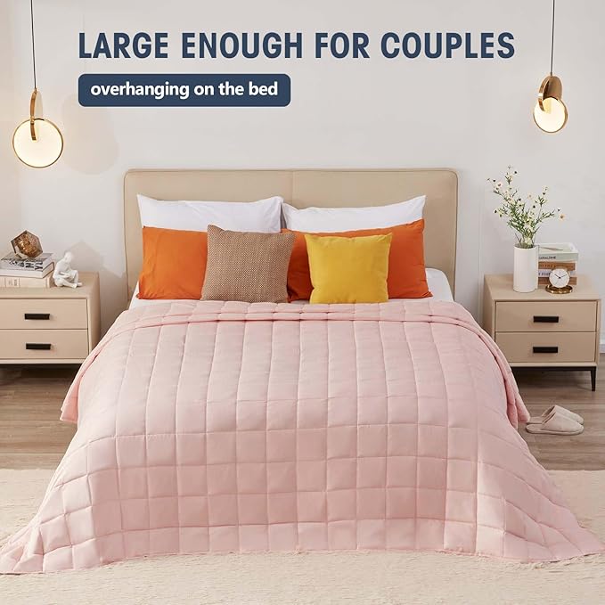 yescool Weighted Blanket for Adults (25 lbs, 80” x 87”, Pink) Cooling Heavy Blanket for Sleeping Perfect for 240-260 lbs, Queen Size Breathable Blanket with Premium Glass Bead, Machine Washable