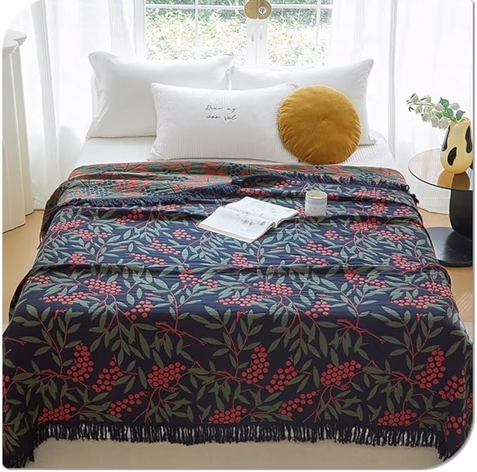Summer Boho Throw Blankets for Bed Couch All Season Cotton Throw Blankets 80"x90" Premium Knitted Warm Boho King Quilt for Farmhouse Lightweight Decor Blankets Best Gifts for Women