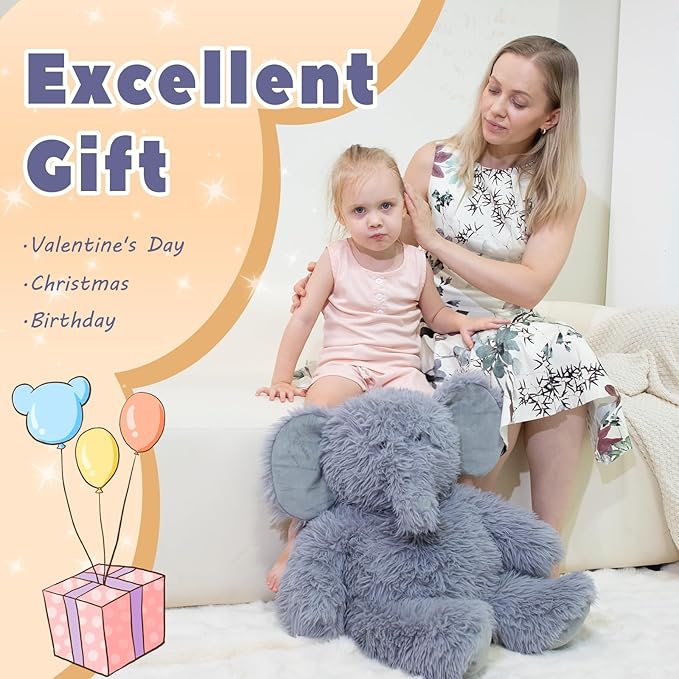 4.2 lbs Weighted Elephant Stuffed Animal 24in, Plush for Adult, Kids, Animal Pillow Gifts on Christmas, Birthday, Valentine's Day