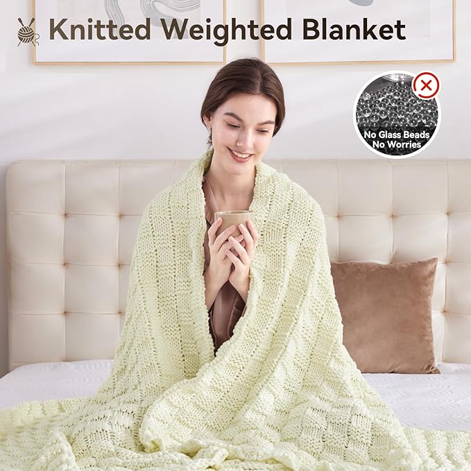 Knitted Weighted Blanket for Adult, No Beads Heavy Blanket 60” x 80'' 10lbs, Breathable Chunky Knit Blanket, Cooling Weighted Blanket for Hot Sleepers, Christmas Home Decor (Cream White)